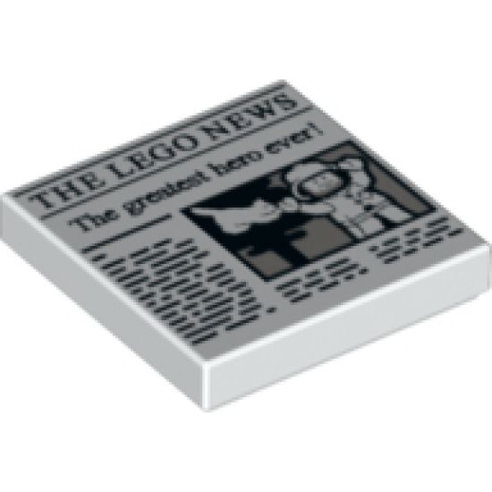 Tile 2 x 2 with Newspaper 'THE LEGO NEWS' and 'The greatest hero ever!' Pattern