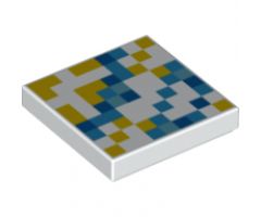 Tile 2 x 2 with Minecraft Pixelated Yellow, Dark Azure, Medium Azure, and Blue Glazed Terracotta Pattern