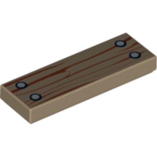 Tile 1 x 3 with Wood Grain and 4 Silver Nails Pattern