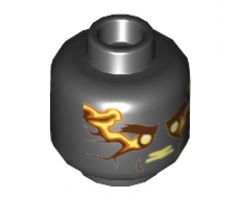 Minifigure, Head Male with Orange Energy Pattern (Spinjitzu Burst Cole) - Hollow Stud