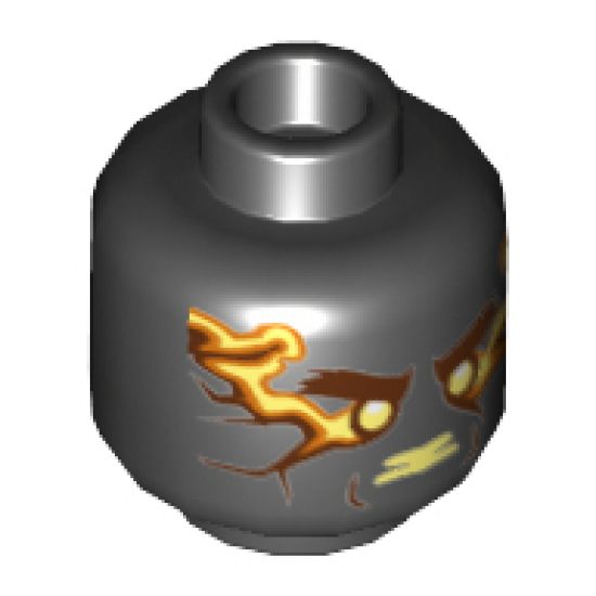 Minifigure, Head Male with Orange Energy Pattern (Spinjitzu Burst Cole) - Hollow Stud