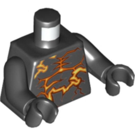 Torso Ninjago Orange Energy and Dragon on Back Pattern (Spinjitzu Burst Cole) / Black Arms / Black Hands