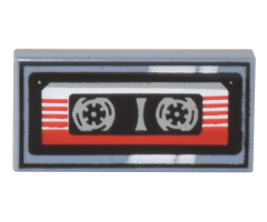 Tile 1 x 2 with Cassette Tape with Red and White Striped Label and Black Frame Pattern