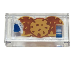 Tile 1 x 2 with Blue and Silver Classic Space Logo, Reddish Brown and Medium Nougat Cookies, Blue Barcode Pattern