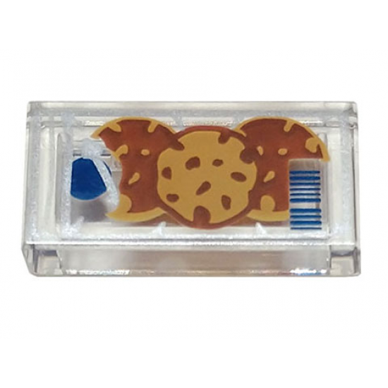 Tile 1 x 2 with Blue and Silver Classic Space Logo, Reddish Brown and Medium Nougat Cookies, Blue Barcode Pattern