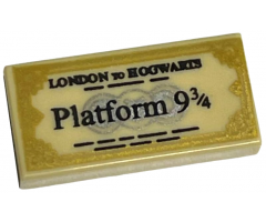 Tile 1 x 2 with Black 'LONDON TO HOGWARTS' and 'Platform 9 3/4' Train Ticket with Gold Edges Pattern