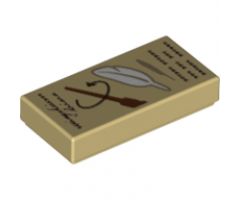 Tile 1 x 2 with Reddish Brown 'Wingardium Leviosa' and Wand and White Feather Pattern