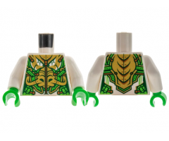 Torso Armor Bright Green with Gold Highlights and Dragon Face Pattern / White Arms / Bright Green Hands