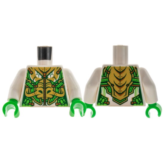 Torso Armor Bright Green with Gold Highlights and Dragon Face Pattern / White Arms / Bright Green Hands