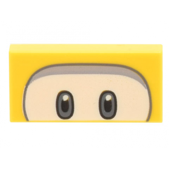 Tile 1 x 2 with Black and Dark Bluish Gray Eyes on White Background, Light Bluish Gray Curved Line Pattern (Super Mario Dorrie)