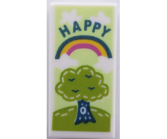 Tile 1 x 2 with Tree, Rainbow and 'HAPPY' Pattern