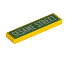 Tile 1 x 4 with White 'SESAME STREET' on Lime Background Pattern