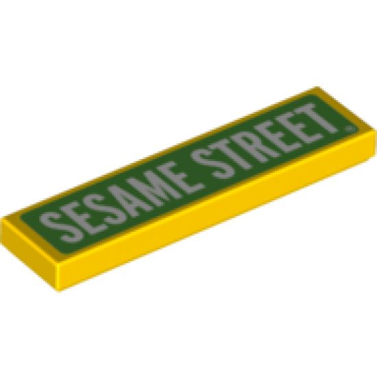 Tile 1 x 4 with White 'SESAME STREET' on Lime Background Pattern