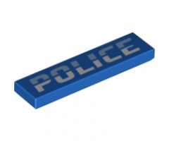 Tile 1 x 4 with Bright Light Blue and White 'POLICE' Pattern