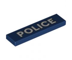 Tile 1 x 4 with White 'POLICE' and Black Outline Pattern