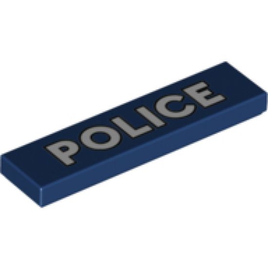 Tile 1 x 4 with White 'POLICE' and Black Outline Pattern