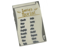 Tile 2 x 3 with Gold 'Santa's Nice List' and Black Names Pattern