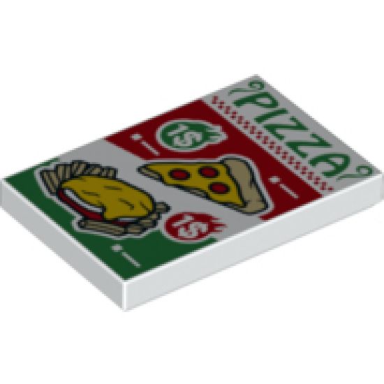 Tile 2 x 3 with Red and Green 'PIZZA' Ad Pattern