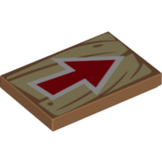 Tile 2 x 3 with Red Arrow on Wood Grain Background Pattern