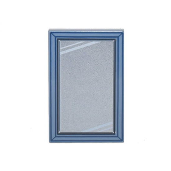 Tile 2 x 3 with Silver Mirror, White Reflection Lines, and Dark Blue Frame Pattern