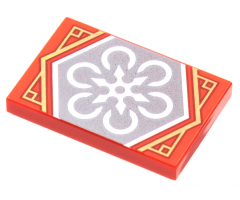 Tile 2 x 3 with White 6-Pointed Shuriken on Silver Background with Gold Trim Pattern (Ninjago Teamwork Banner)