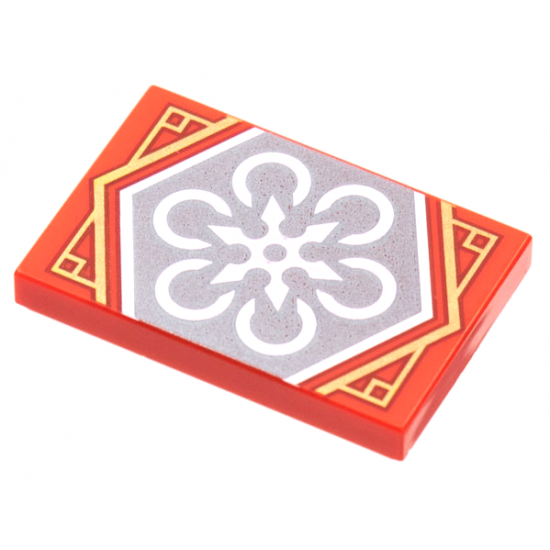 Tile 2 x 3 with White 6-Pointed Shuriken on Silver Background with Gold Trim Pattern (Ninjago Teamwork Banner)