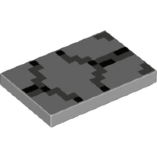 Tile 2 x 3 with Pixelated Black and Dark Bluish Gray Pattern