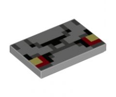 Tile 2 x 3 with Pixelated Black, Bright Light Yellow, Dark Bluish Gray and Red Pattern (Minecraft Redstone Golem Face)