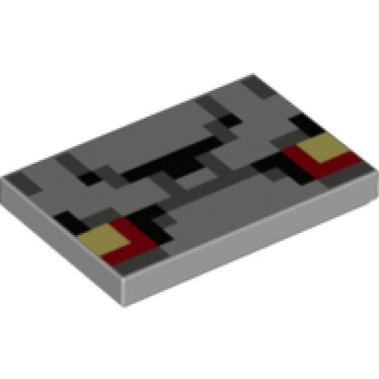 Tile 2 x 3 with Pixelated Black, Bright Light Yellow, Dark Bluish Gray and Red Pattern (Minecraft Redstone Golem Face)