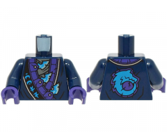 Torso Robe, Dark Purple and Silver Trim, Dark Azure Ninjago Logogram 'WOLF', Metallic Light Blue Blades Pattern / Dark Blue Arms / Dark Purple Hands
