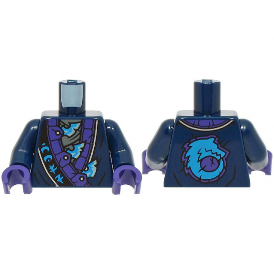Torso Robe, Dark Purple and Silver Trim, Dark Azure Ninjago Logogram 'WOLF', Metallic Light Blue Blades Pattern / Dark Blue Arms / Dark Purple Hands