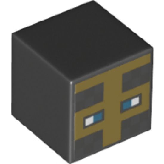 Minifigure, Head, Modified Cube with Minecraft Pixelated Knight Helmet with Pearl Gold and Flat Silver Pattern