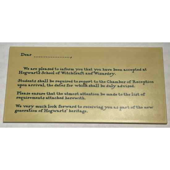 Tile 8 x 16 with Bottom Tubes with 'Dear ... We are pleased to inform you that you have been accepted at Hogwarts...' Acceptance Letter Pattern