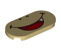 Tile, Round 2 x 4 Oval with Open Mouth Smile, Red Tongue, White Tooth and Closed Eyes Pattern