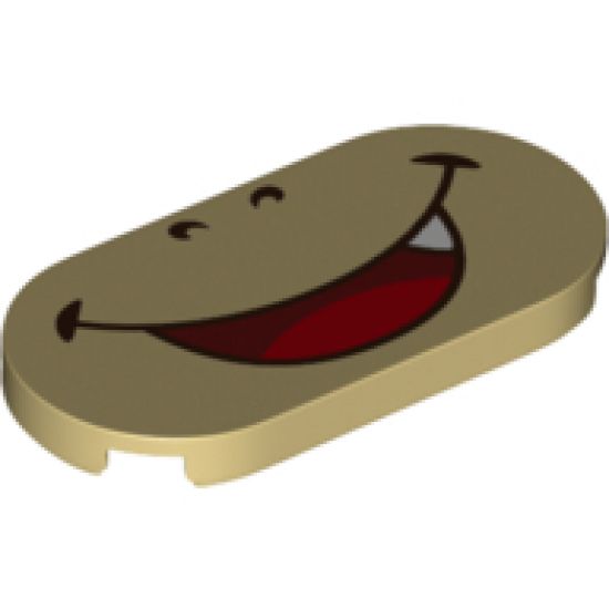 Tile, Round 2 x 4 Oval with Open Mouth Smile, Red Tongue, White Tooth and Closed Eyes Pattern