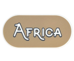 Tile, Round 2 x 4 Oval with Black Outline 'AFRICA' on Dark Tan Background Pattern