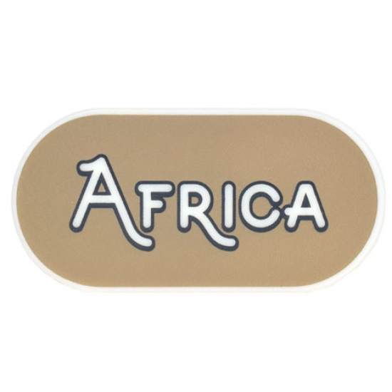 Tile, Round 2 x 4 Oval with Black Outline 'AFRICA' on Dark Tan Background Pattern