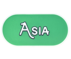 Tile, Round 2 x 4 Oval with Black Outline 'ASIA' on Green Background Pattern