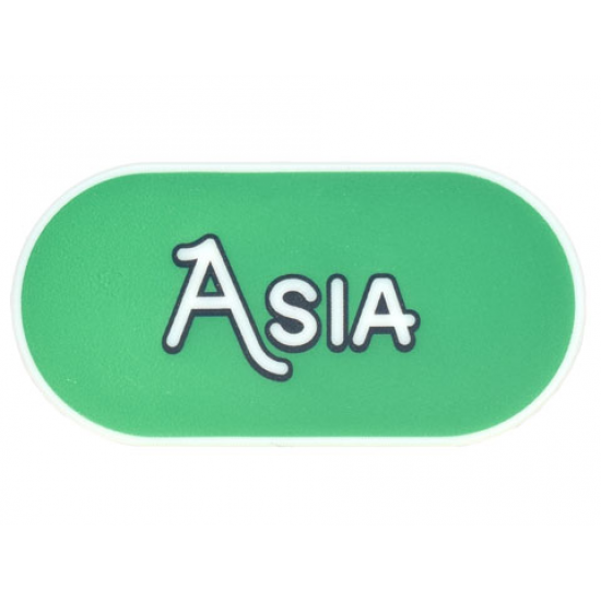 Tile, Round 2 x 4 Oval with Black Outline 'ASIA' on Green Background Pattern