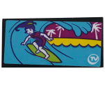 Tile 2 x 4 with Girl Surfing and 'TV' Pattern (Sticker) - Set 41317