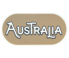 Tile, Round 2 x 4 Oval with Black Outline 'AUSTRALIA' on Dark Tan Background Pattern