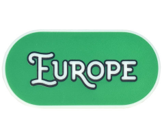 Tile, Round 2 x 4 Oval with Black Outline 'EUROPE' on Green Background Pattern