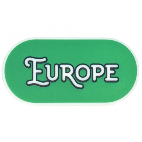 Tile, Round 2 x 4 Oval with Black Outline 'EUROPE' on Green Background Pattern