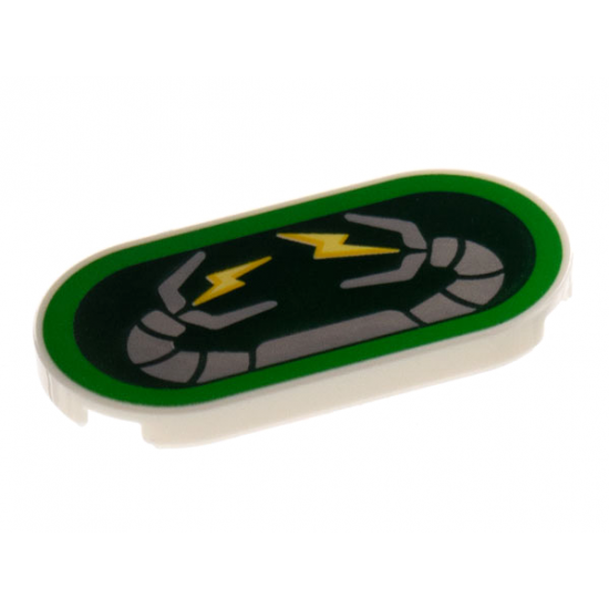 Tile, Round 2 x 4 Oval with Light Bluish Gray Robot Arms, Yellow Lightning on Dark Green Background