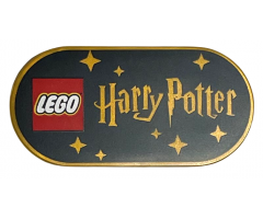 Tile, Round 2 x 4 Oval with LEGO Logo, 'Harry Potter', and Stars on Black Background Pattern