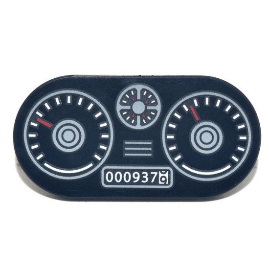 Tile, Round 2 x 4 Oval with Vehicle Dashboard, Speedometer, Gauges, and Odometer '0009379' Pattern