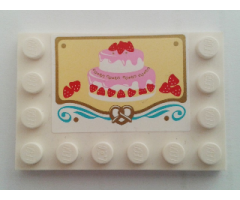 Tile, Modified 4 x 6 with Studs on Edges with Cake with Strawberries Pattern (Sticker) - Set 41006