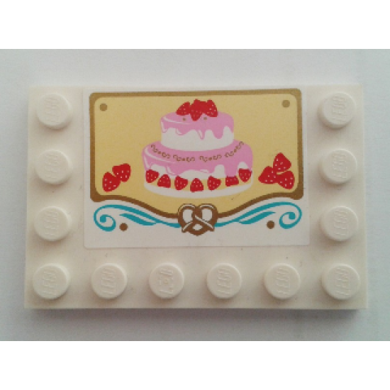 Tile, Modified 4 x 6 with Studs on Edges with Cake with Strawberries Pattern (Sticker) - Set 41006