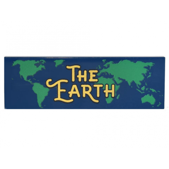 Tile 2 x 6 with Gold 'THE EARTH' and Green World Map Pattern