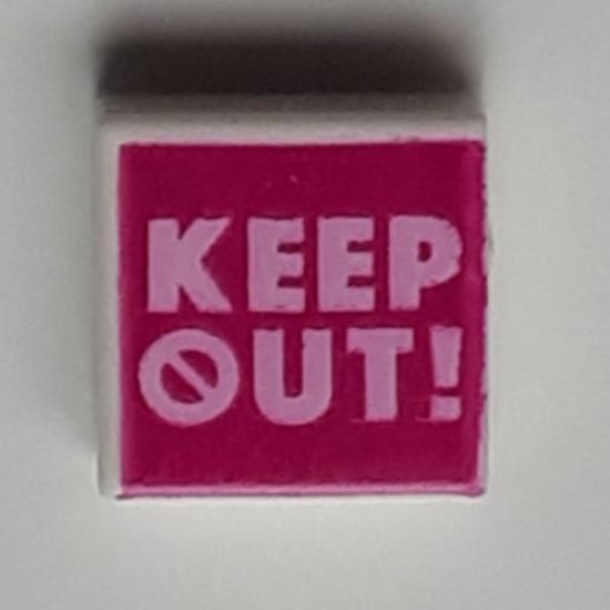 Tile 1 x 1 with Bright Pink 'KEEP OUT!' on Magenta Background Pattern